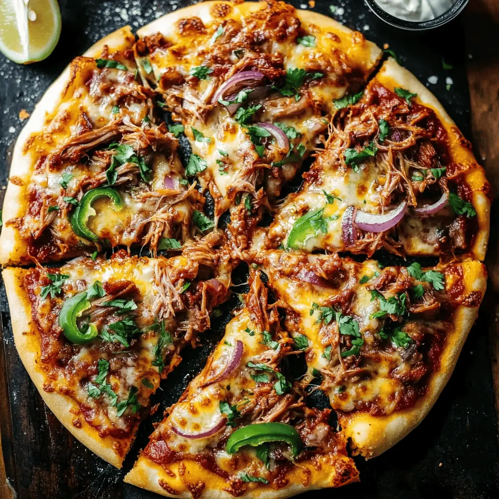 Transform your pizza night with this BBQ Pulled Pork Pizza! Loaded with tender pulled pork, zesty barbecue sauce, and gooey cheese, it’s a crowd-pleaser for any occasion. Perfect for game day gatherings or casual family dinners. Save this recipe to bring a delicious twist to your pizza routine!