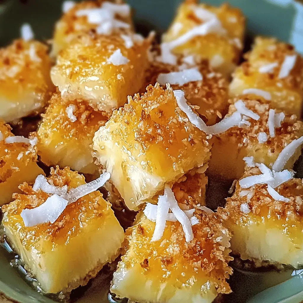 Try these refreshing Coconut Pineapple Bites for a quick and tasty treat! With the sweet blend of juicy pineapple and creamy coconut, they're perfect for snacks, parties, or warm summer days. Easy to make, these bites are sure to impress your guests! Save this recipe to enjoy these delightful morsels anytime you want a tropical escape!