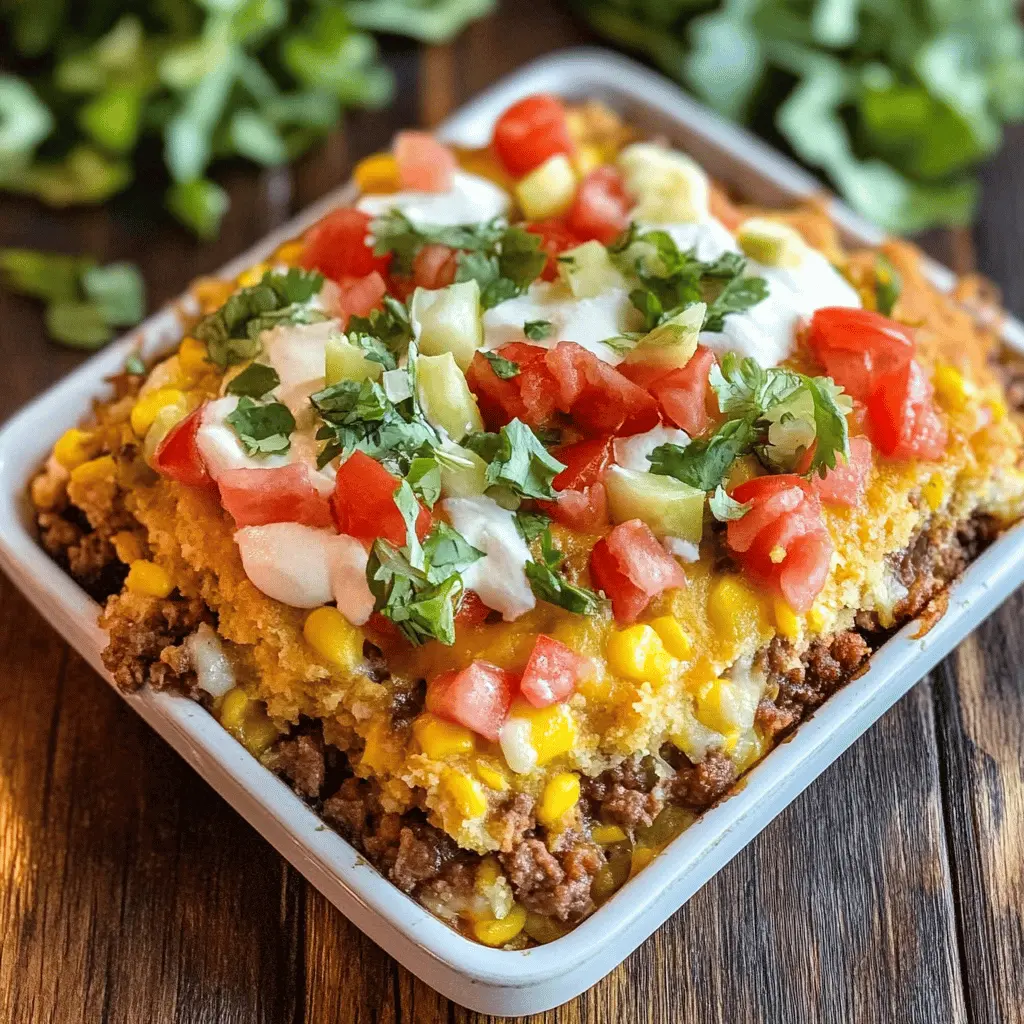 Get ready for a fun twist on taco night with this delicious Cornbread Taco Bake! Layered with seasoned ground beef, beans, and cheese, all topped with a fluffy cornbread crust, it's perfect for family dinners or game day gatherings. Save this recipe now to impress your guests at your next party! 🌮🍽️