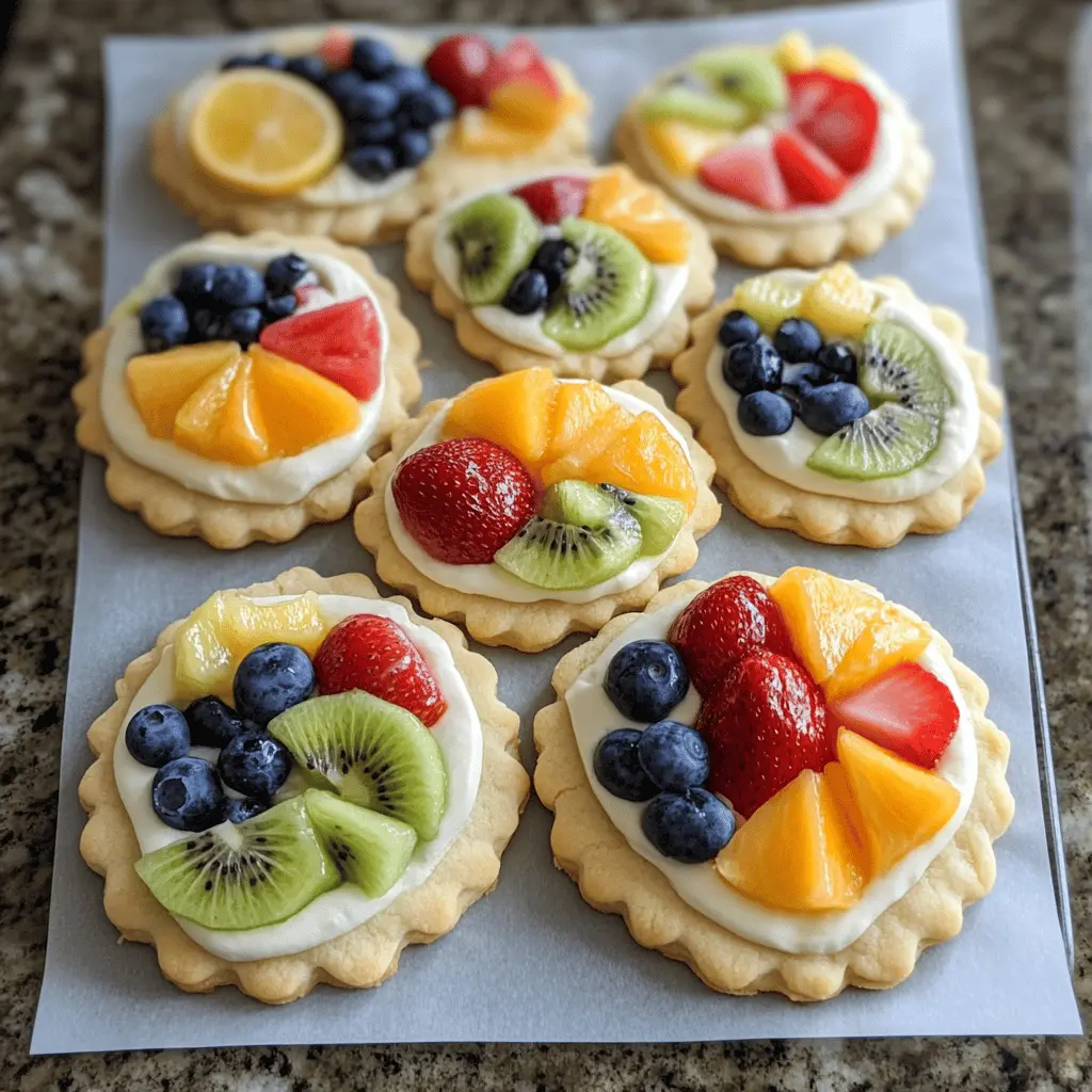 These delightful Fruit Pizza Cookies are a fun twist on a classic dessert! Soft sugar cookies topped with a creamy frosting and fresh, colorful fruits make them a hit at any gathering. Perfect for celebrations, barbecues, or as a sweet treat to brighten your day. Save this recipe to impress your friends and family!
