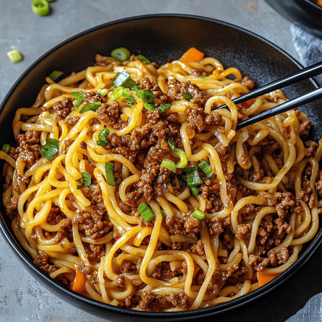 Experience the hearty flavors of these Mongolian Ground Beef Noodles! This quick and delicious recipe combines tender beef, fresh vegetables, and a savory sauce, perfect for busy weeknight dinners. It’s a satisfying dish that everyone will love. Save this recipe for your next meal adventure or get-together!