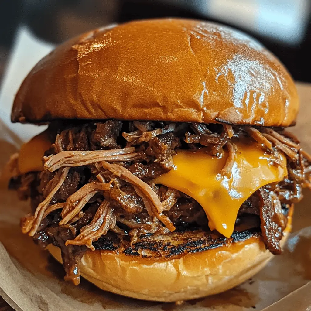This Pulled Beef Sandwich is a hearty delight you won't want to miss! Slow-cooked to perfection, the tender beef is infused with rich flavors and pairs beautifully with tangy sauce. Perfect for game day or a cozy family dinner. Save this recipe for your next gathering and enjoy a satisfying meal that's sure to impress!