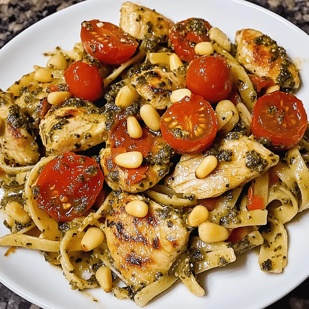 Easy Chicken Pesto Pasta with Tomatoes and Pine Nuts