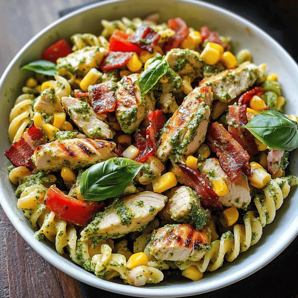 Easy Chicken Corn Pasta Salad with Creamy Pesto and Bacon