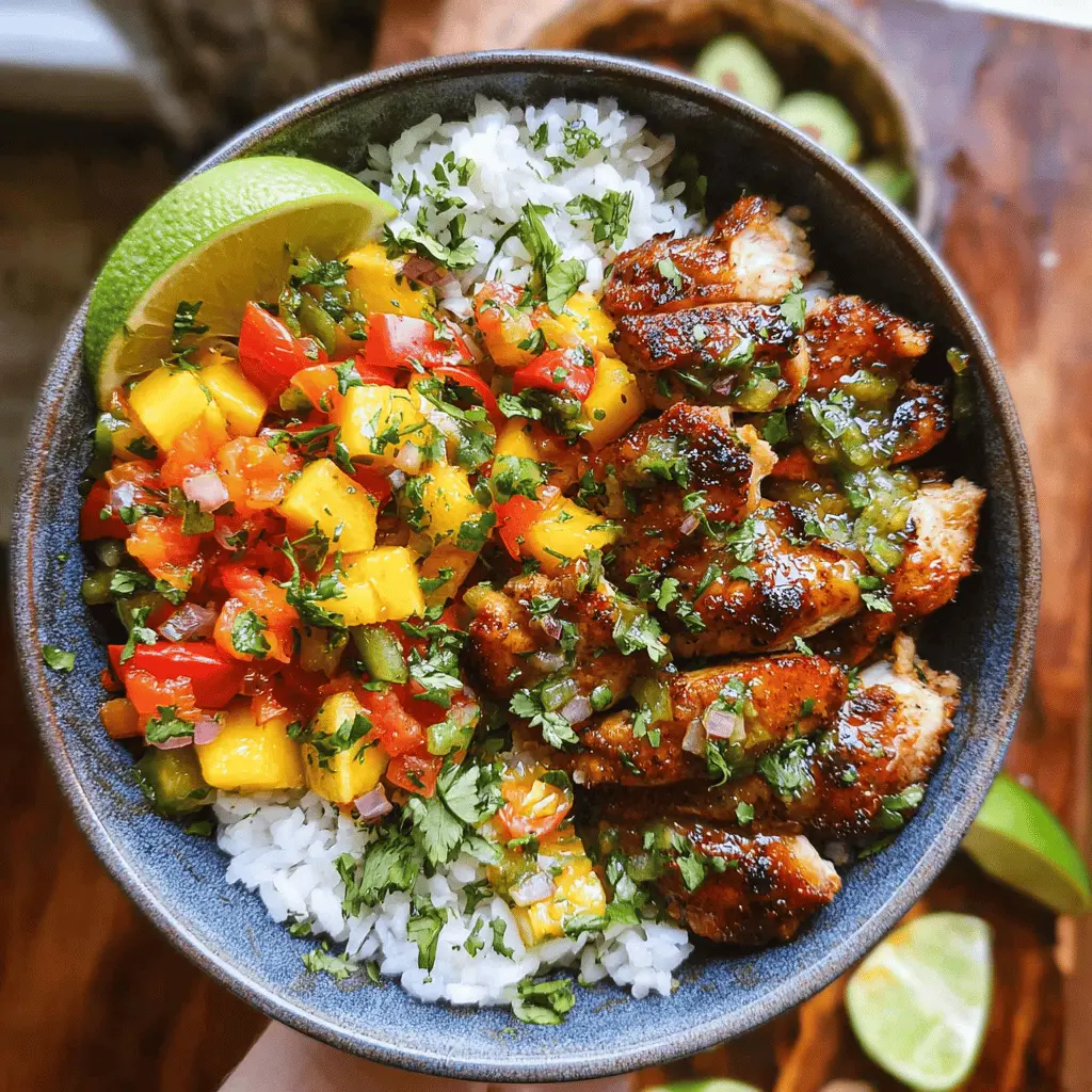 Easy Cilantro Lime Chicken Bowls with Peach Salsa