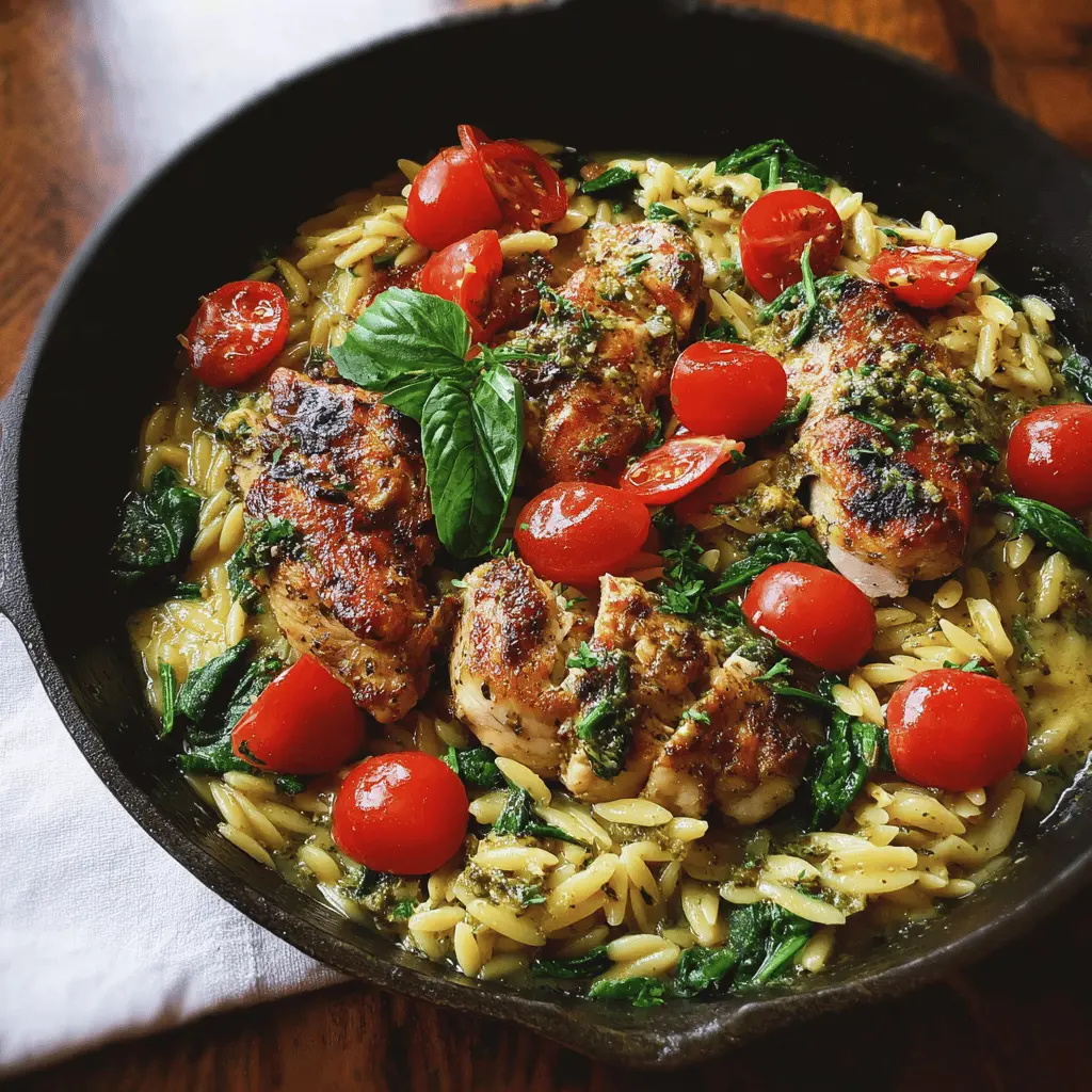Easy Chicken Orzo with Spinach and Pesto