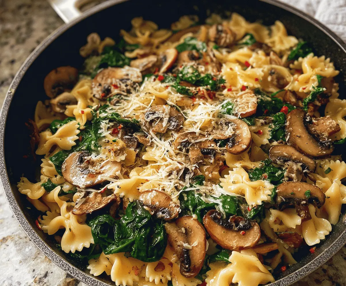 Easy Parmesan Spinach Mushroom Pasta Skillet