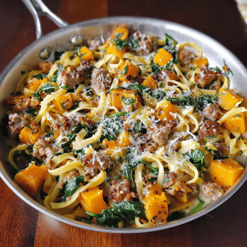 Easy Butternut Squash Pasta with Sausage and Spinach