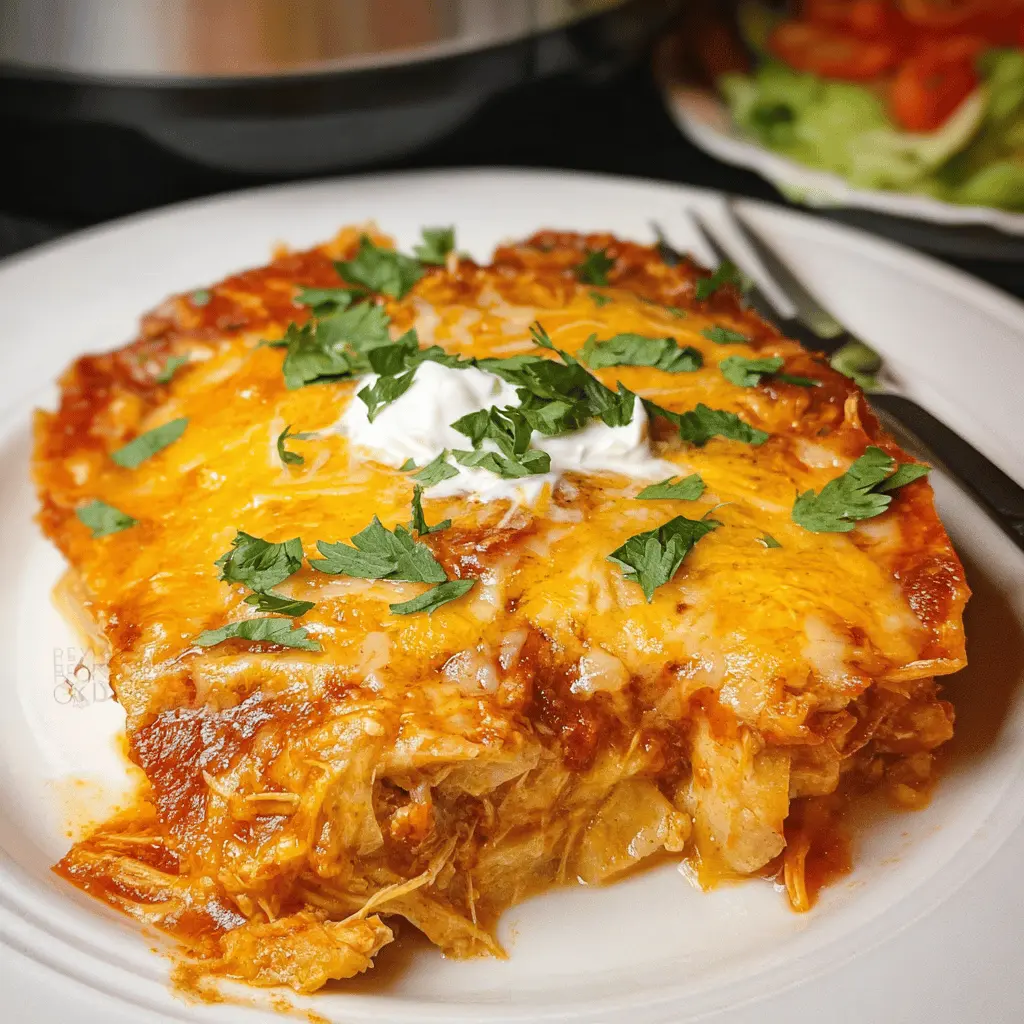 Easy Hearty Crockpot Chicken Enchilada Casserole