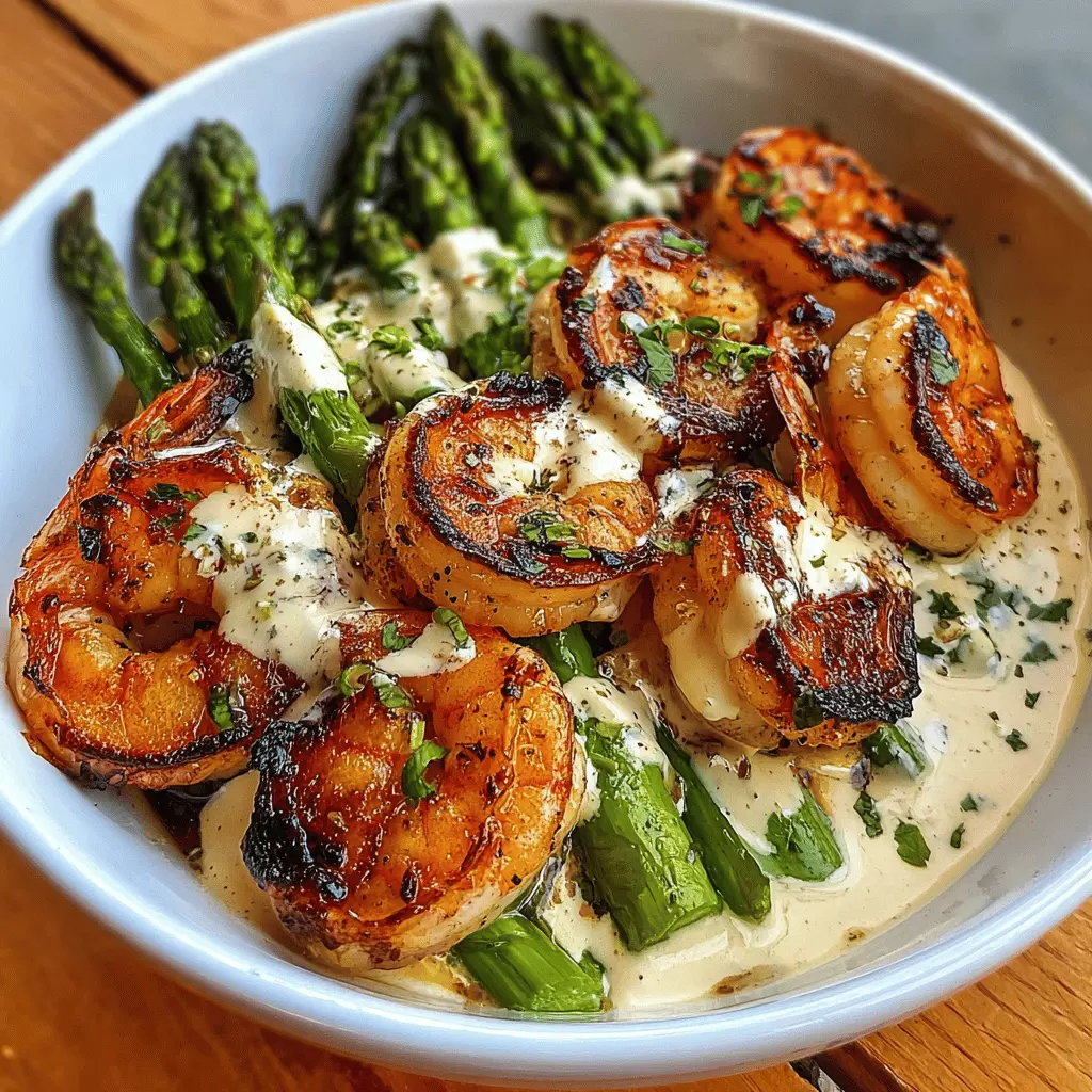 Easy Grilled Shrimp Bowl with Asparagus and Garlic Sauce