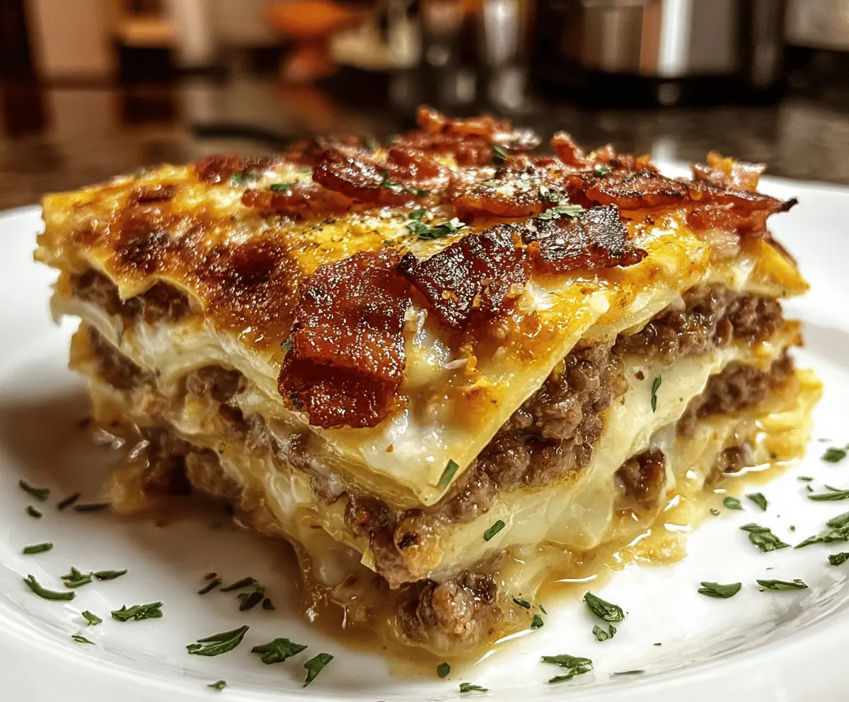 Cheesy Parmesan Garlic Bacon Cheeseburger Lasagna
