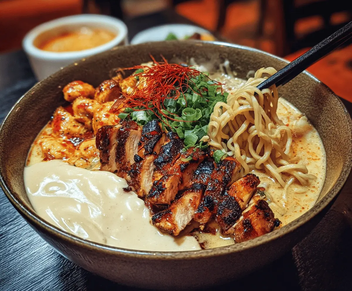 Fiery Chicken Ramen With Creamy Garlic Sauce
