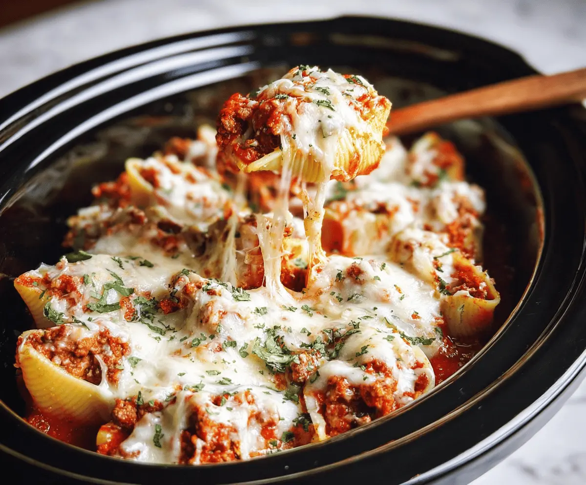 Easy Slow Cooker Stuffed Shells with Meat