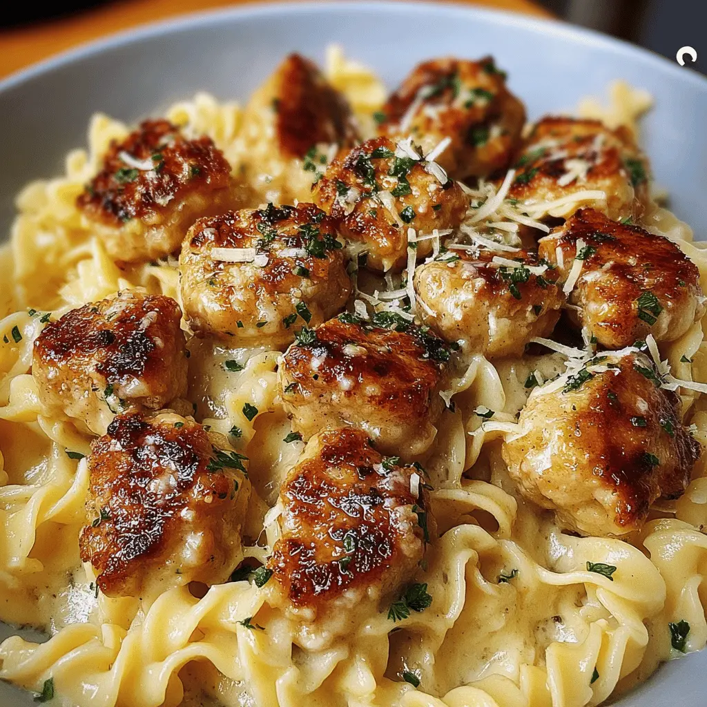 Garlic Butter Chicken Bites with Creamy Parmesan Pasta