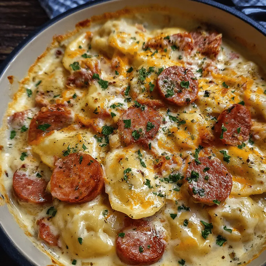 Easy Crockpot Pierogi Casserole with Kielbasa