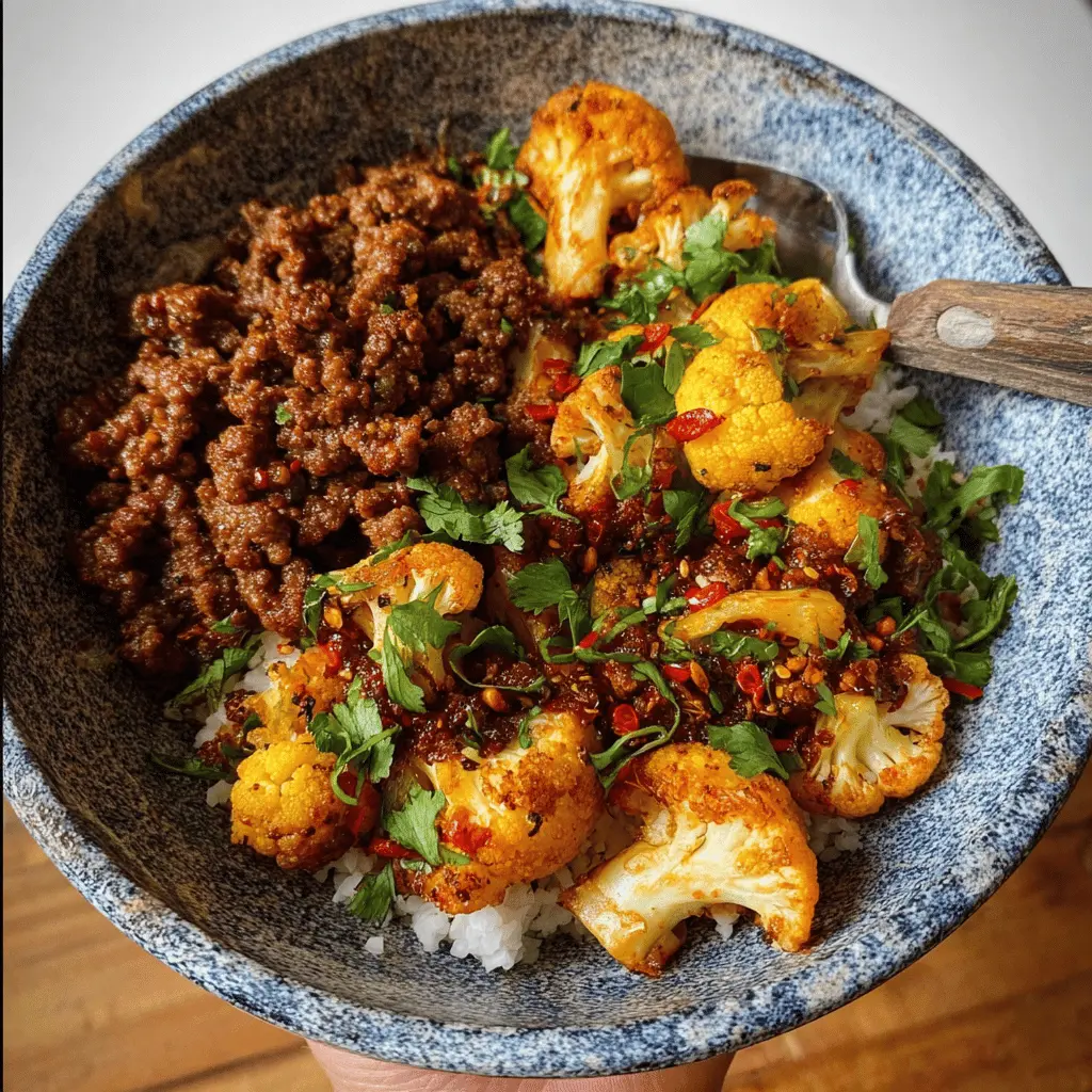 Crispy Chile Beef and Cauliflower Protein Bowls