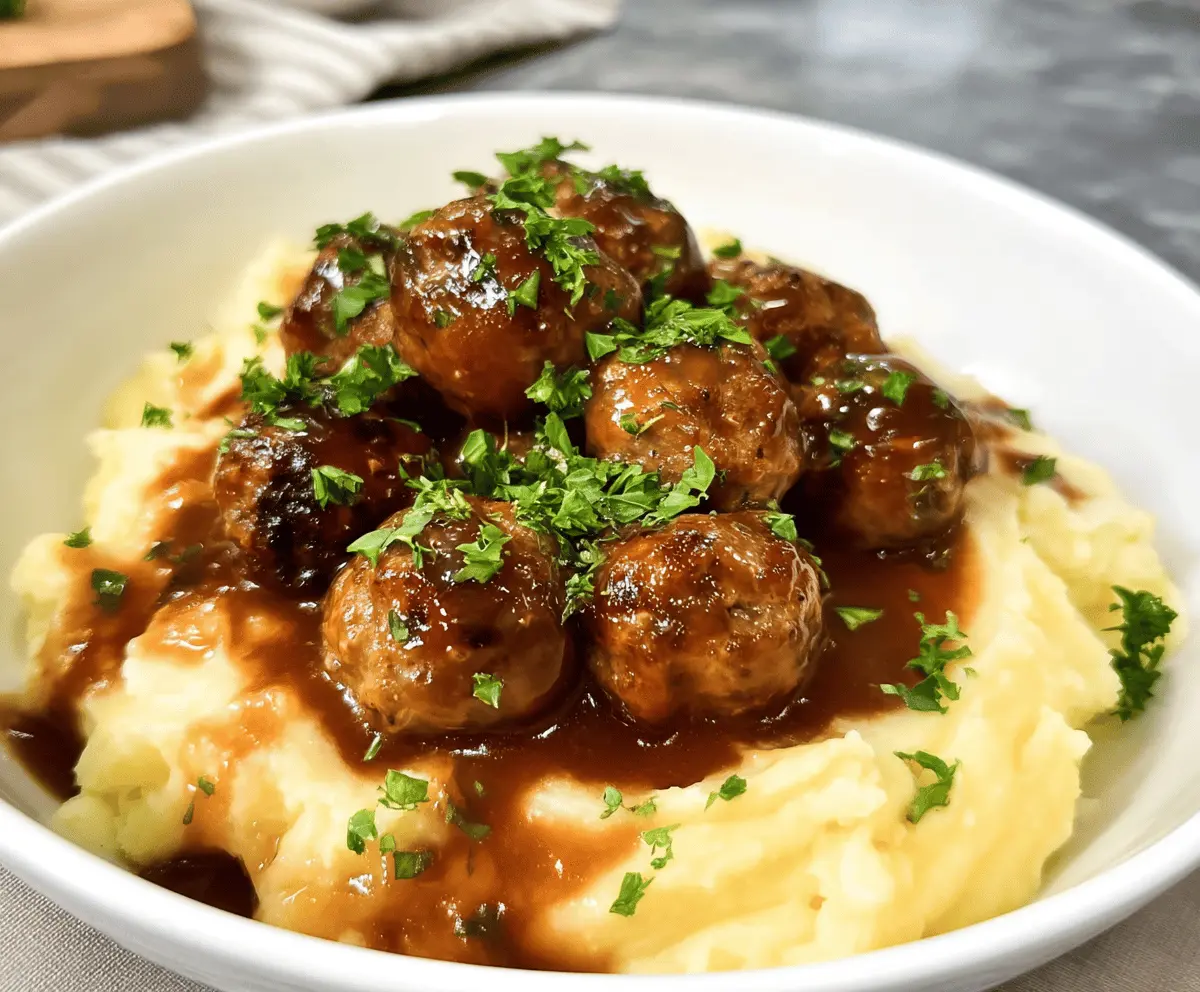 Classic Salisbury Meatballs with Creamy Mashed Potatoes