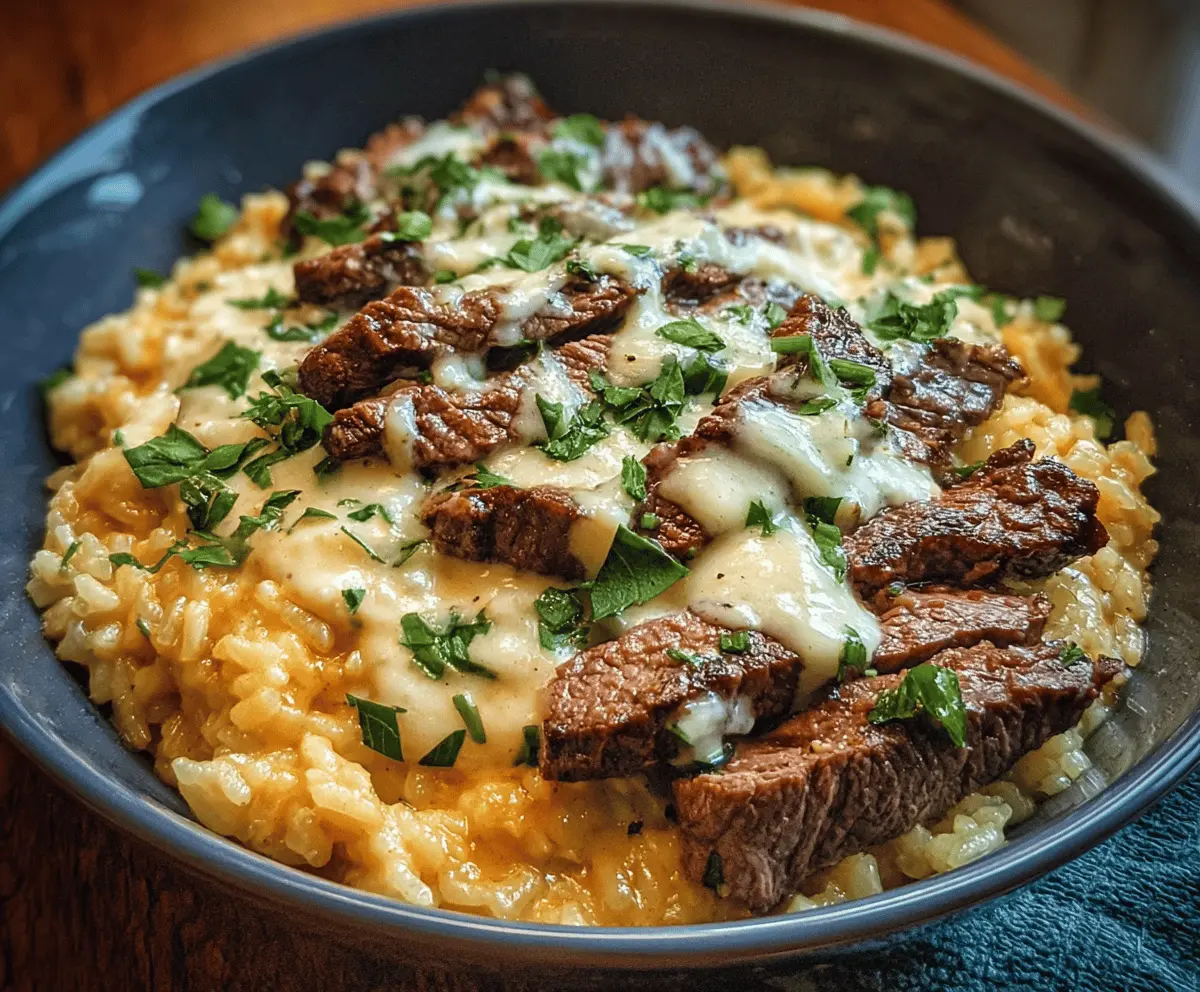 Creamy Queso Rice with Tender Steak Strips