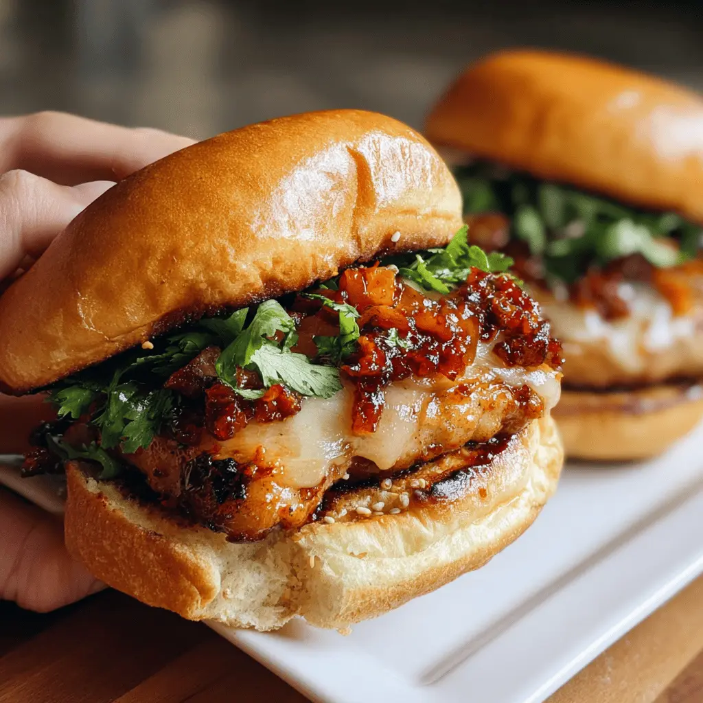 Gochujang Chicken Burgers with Spicy Kimchi Bacon Jam