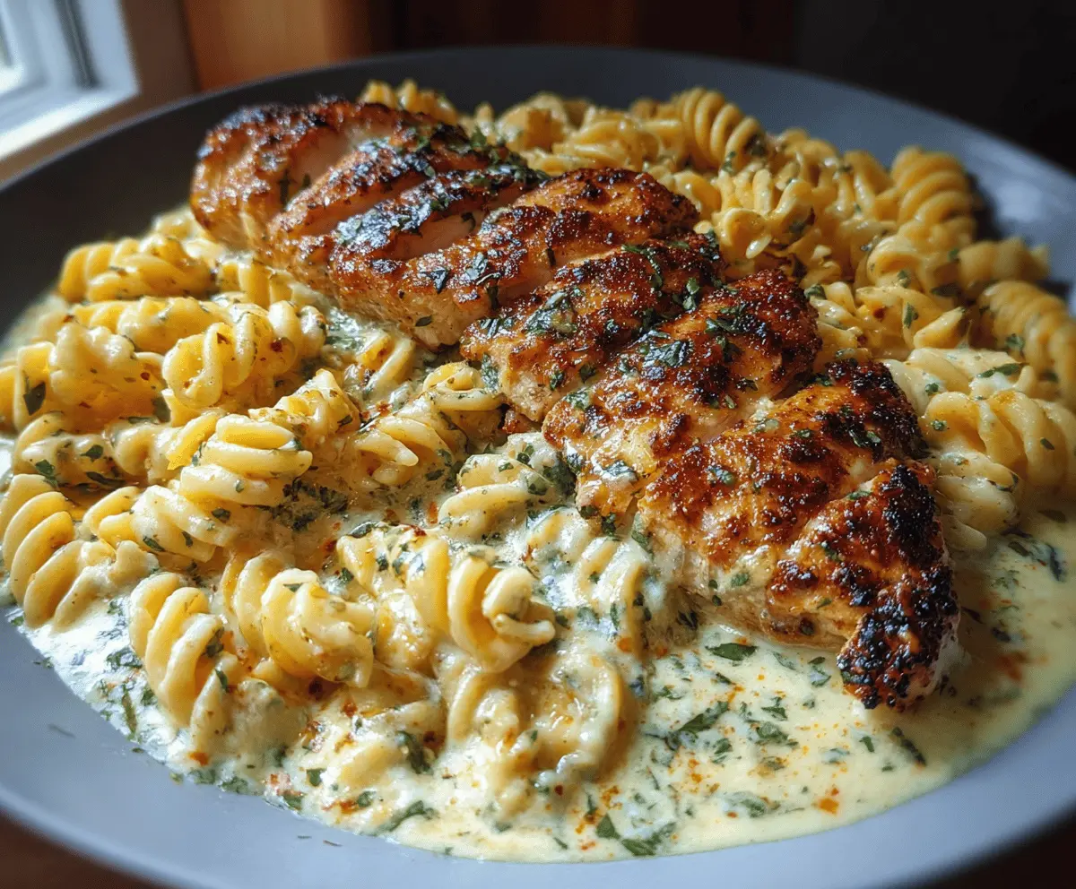 Creamy Garlic Parmesan Chicken with Cheesy Twisted Pasta