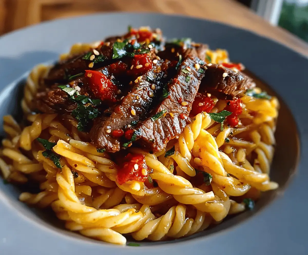 Sweet and Spicy Garlic Steak Pasta Recipe