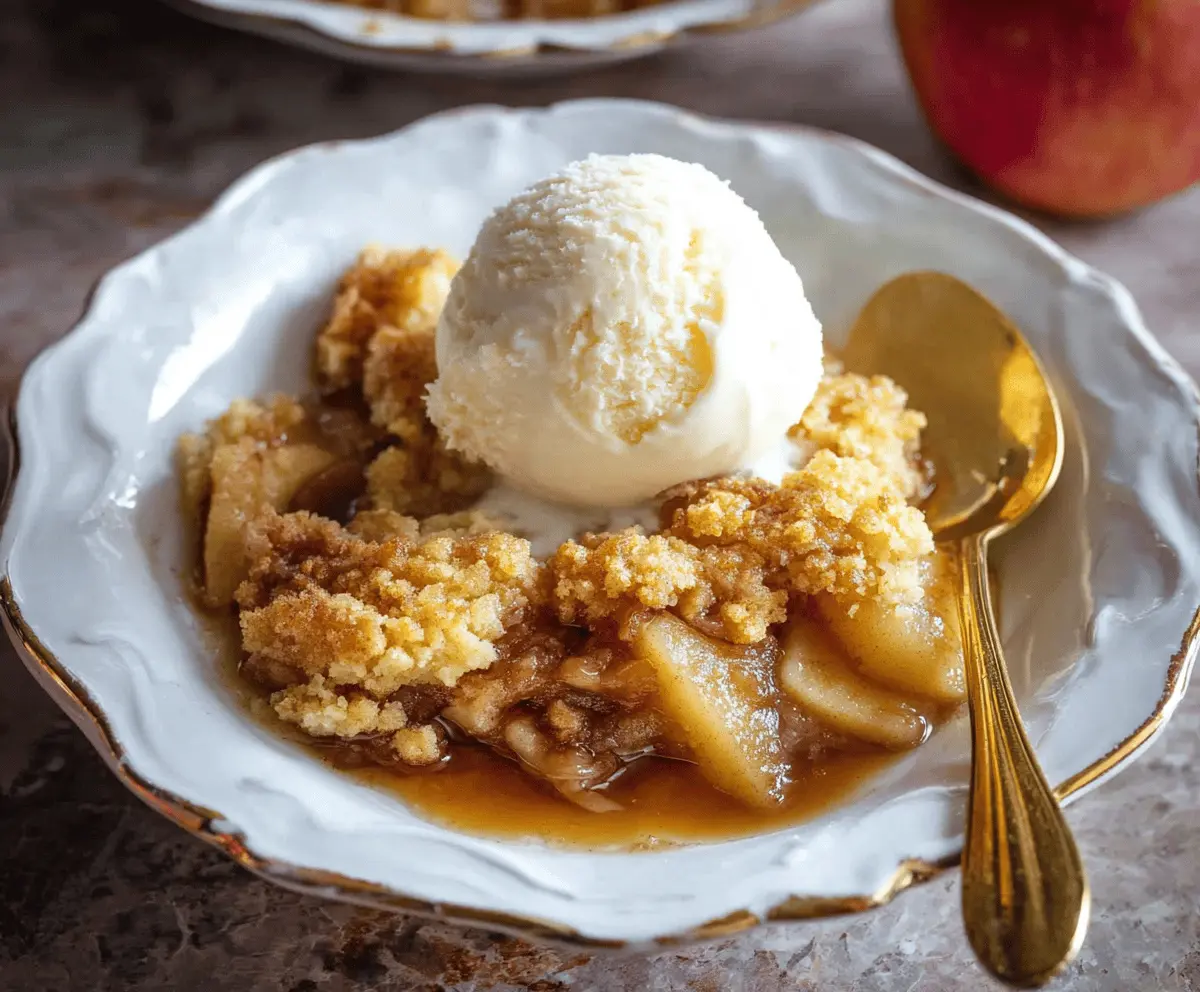 Delicious homemade apple cobbler topped with golden, flaky crust and warm apple filling, perfect for a cozy dessert