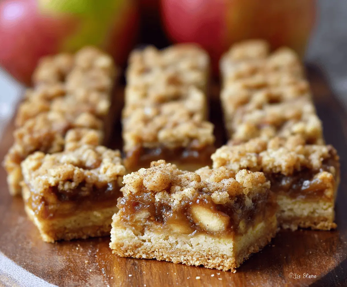 Delicious apple crisp shortbread bars topped with cinnamon-spiced apple filling and golden crumbly crust, perfect for dessert or a sweet snack