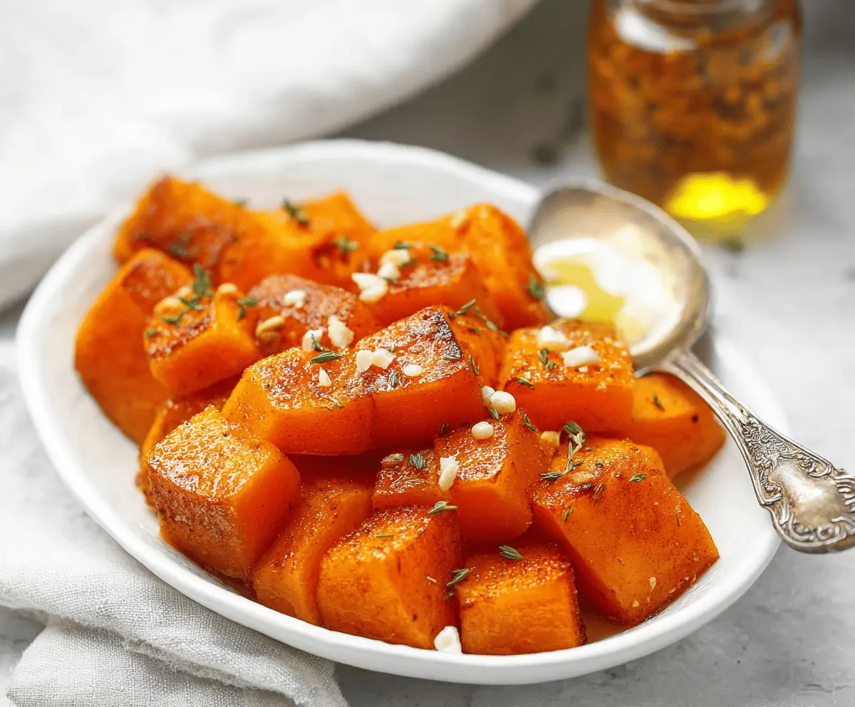 Delicious baked butternut squash topped with cinnamon butter, served as a flavorful fall side dish