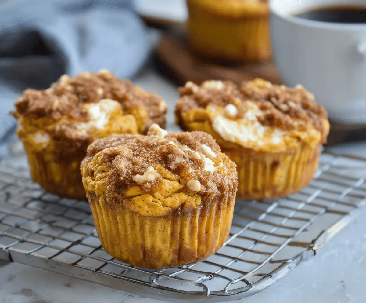 Delicious keto pumpkin cheesecake muffins with a creamy pumpkin filling topped with a golden crust, perfect for low-carb fall desserts.