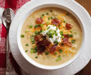 Creamy one-pot potato soup garnished with fresh herbs in a rustic bowl, perfect for a comforting, easy-to-make meal