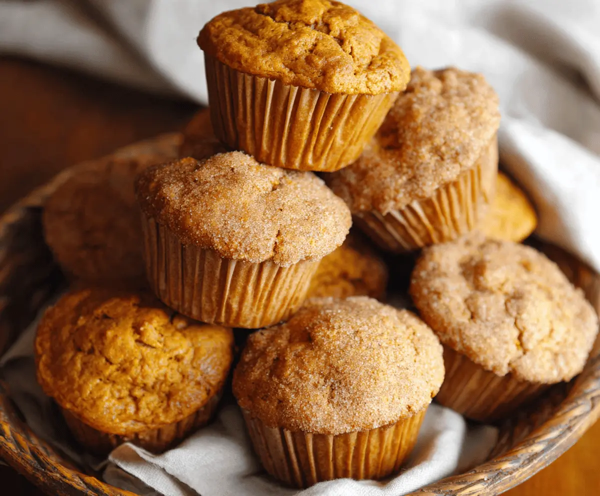 Delicious pumpkin sour cream muffins with a golden crust and moist texture on a baking tray, perfect for fall treats.