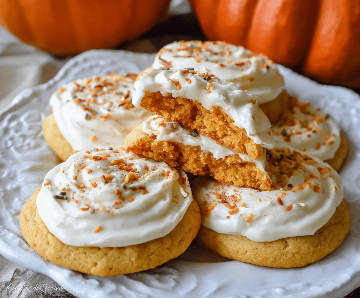 Delicious pumpkin sugar cookies topped with creamy cream cheese frosting, perfect for fall treats and festive celebrations