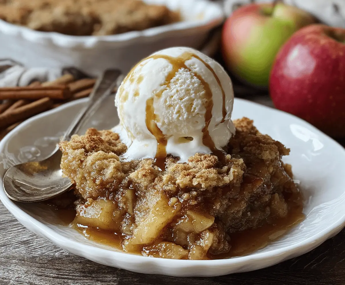 Delicious apple pie dump cake with cinnamon and flaky crust on a plate.