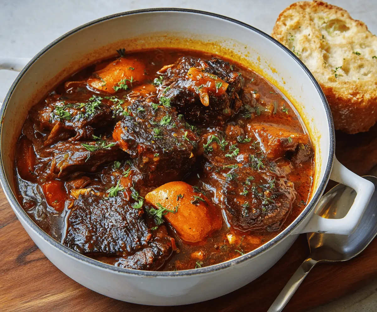 Hearty Pepper Pot Beef Stew with tender beef chunks, vibrant vegetables, and flavorful herbs in a rich, savory broth.