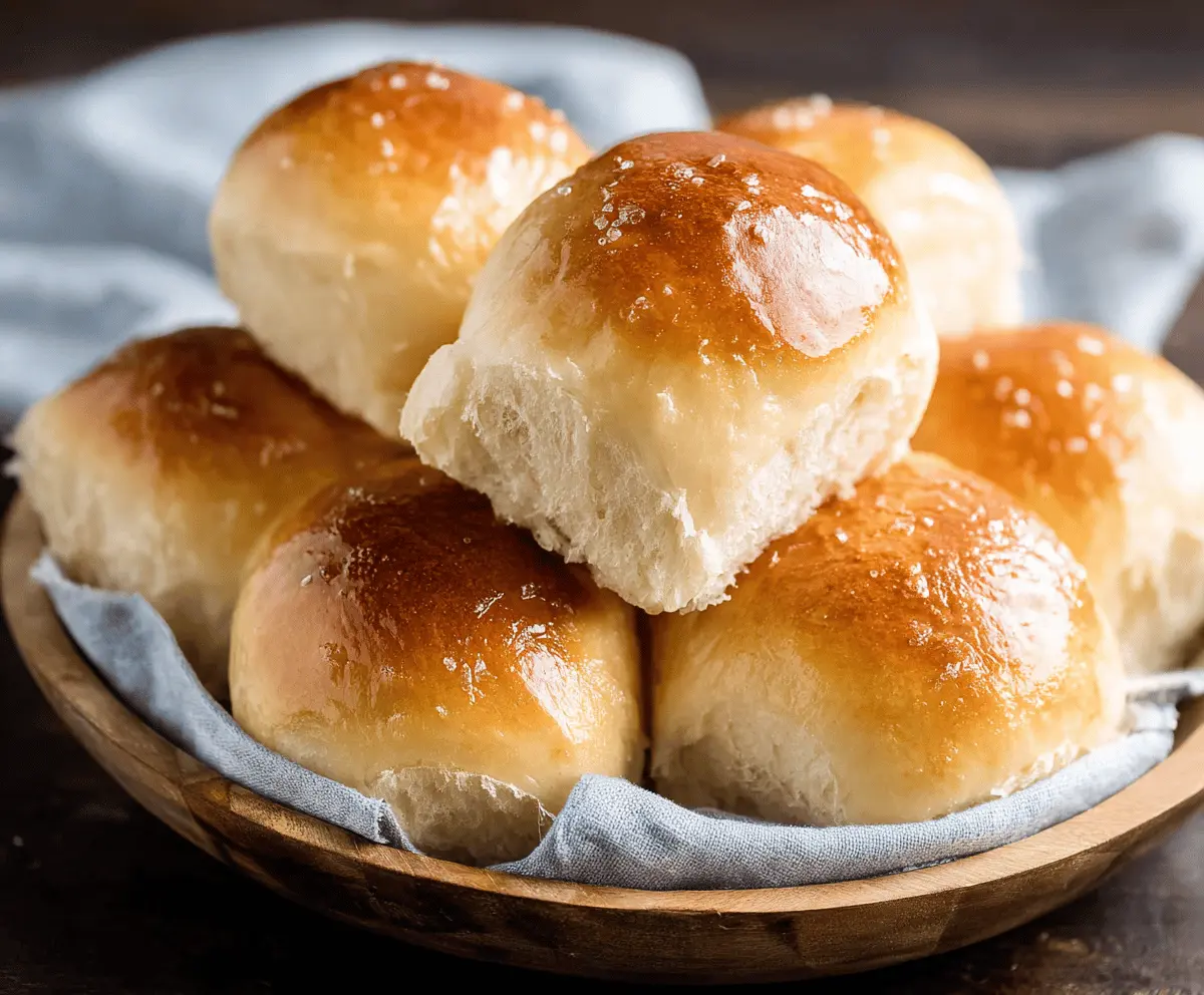 Delicious soft dinner rolls freshly baked with golden-brown crust and fluffy, airy interior, perfect for serving with any meal
