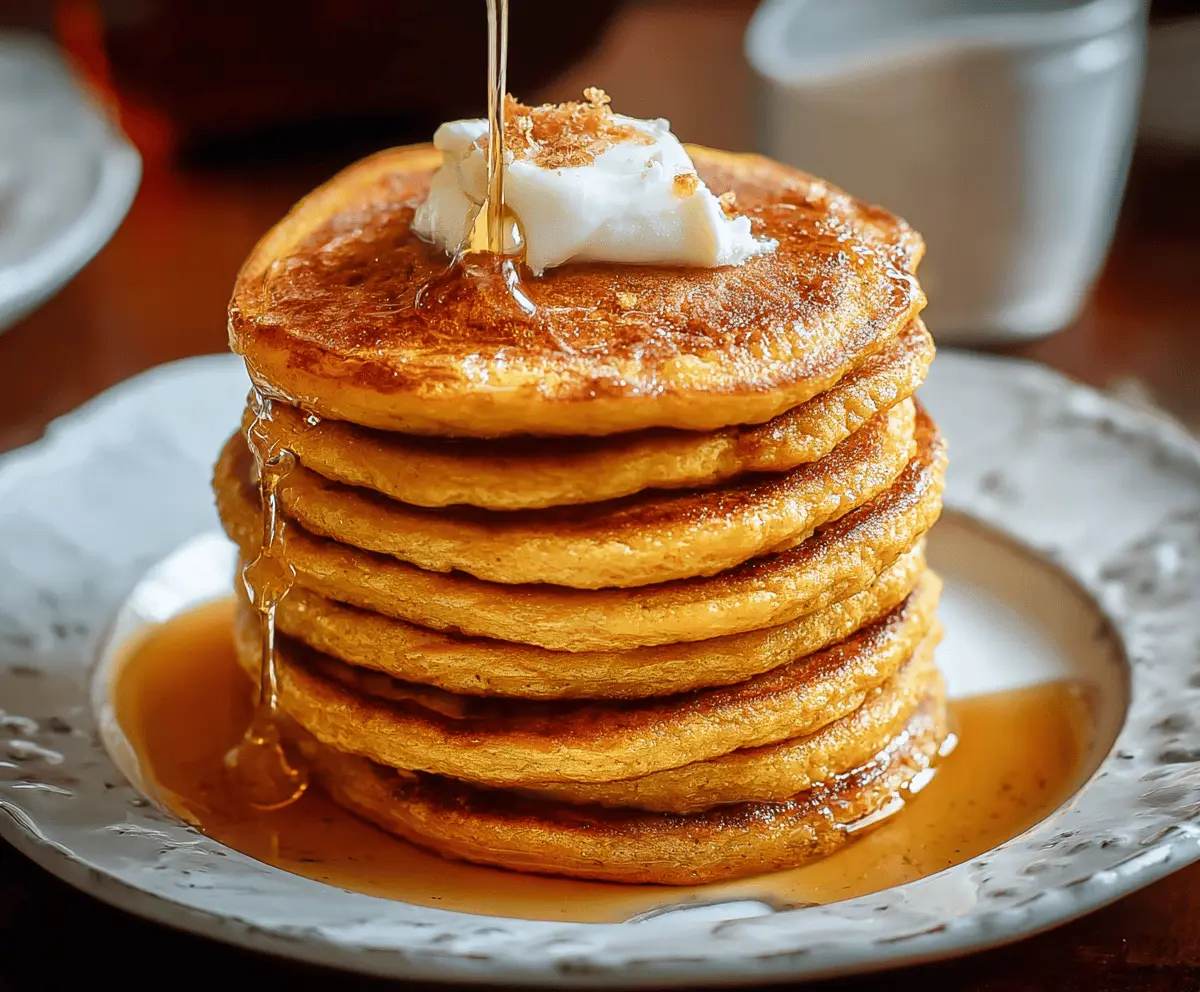 Delicious golden sweet potato pancakes topped with syrup and fresh berries on a white plate, perfect for breakfast or brunch.
