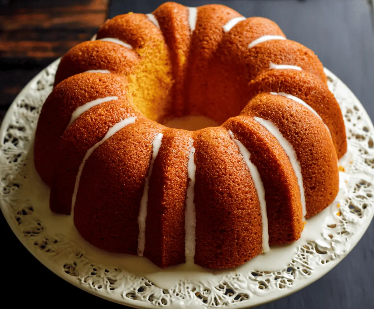 Delicious homemade sweet potato pound cake sliced and ready to serve on a rustic wooden table.