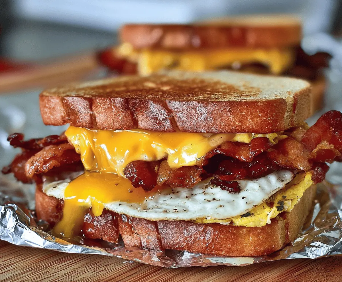Delicious bacon and egg breakfast sandwich with toasted bread and fresh ingredients.