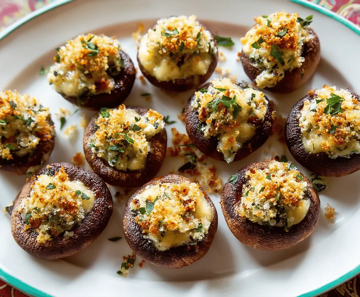 Delicious Brie Stuffed Mushrooms with melted cheese and herbs, perfect for appetizers