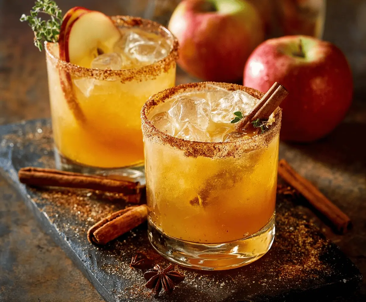 Refreshing Cinnamon Apple Cider Margarita with cinnamon sticks and apple slices garnish