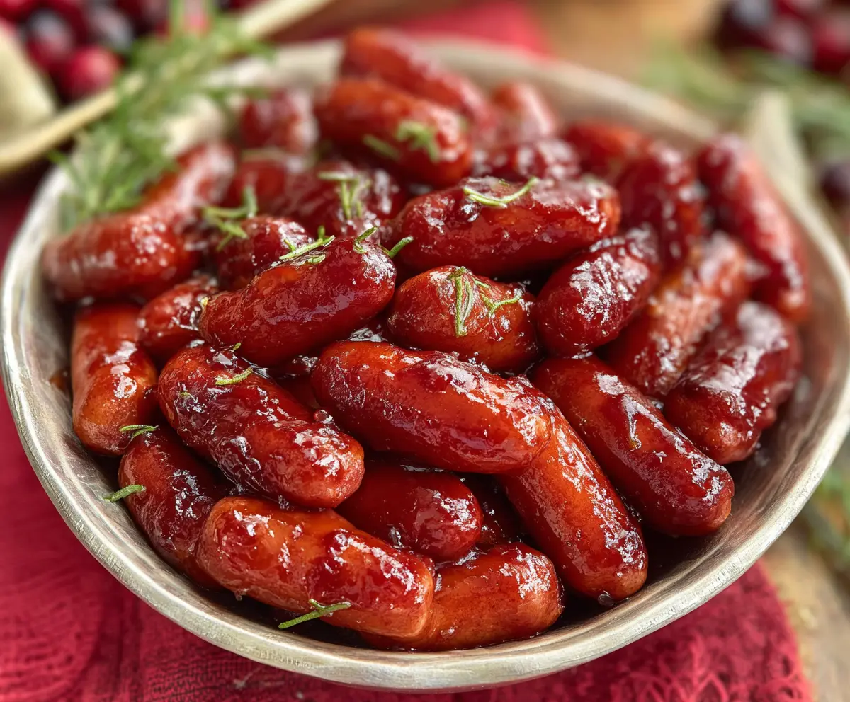 Delicious Cranberry BBQ Little Smokies served on a platter for a festive appetizer