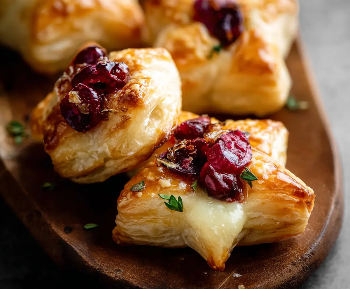 Festive Cranberry Brie Puff Pastry Stars with golden crust and vibrant cranberry filling, perfect for holiday appetizers.