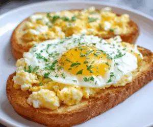 Delicious egg toast with golden-brown crust and runny yolk, perfect for breakfast.