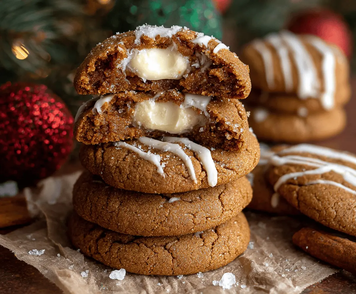 Delicious gingerbread cheesecake cookies on a festive plate, perfect for holiday treats.