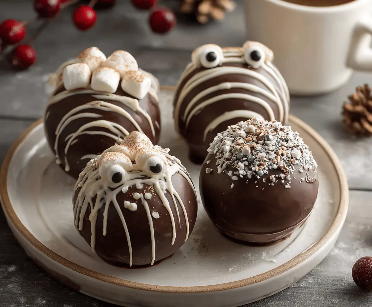 Delicious hot chocolate bombs melting in a mug, perfect for a cozy winter treat.