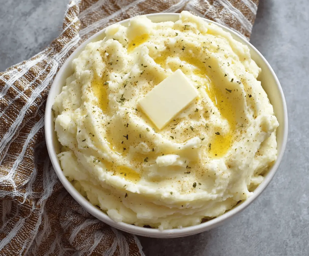 Creamy and fluffy instant pot mashed potatoes with butter and herbs, perfect for a quick and delicious side dish.