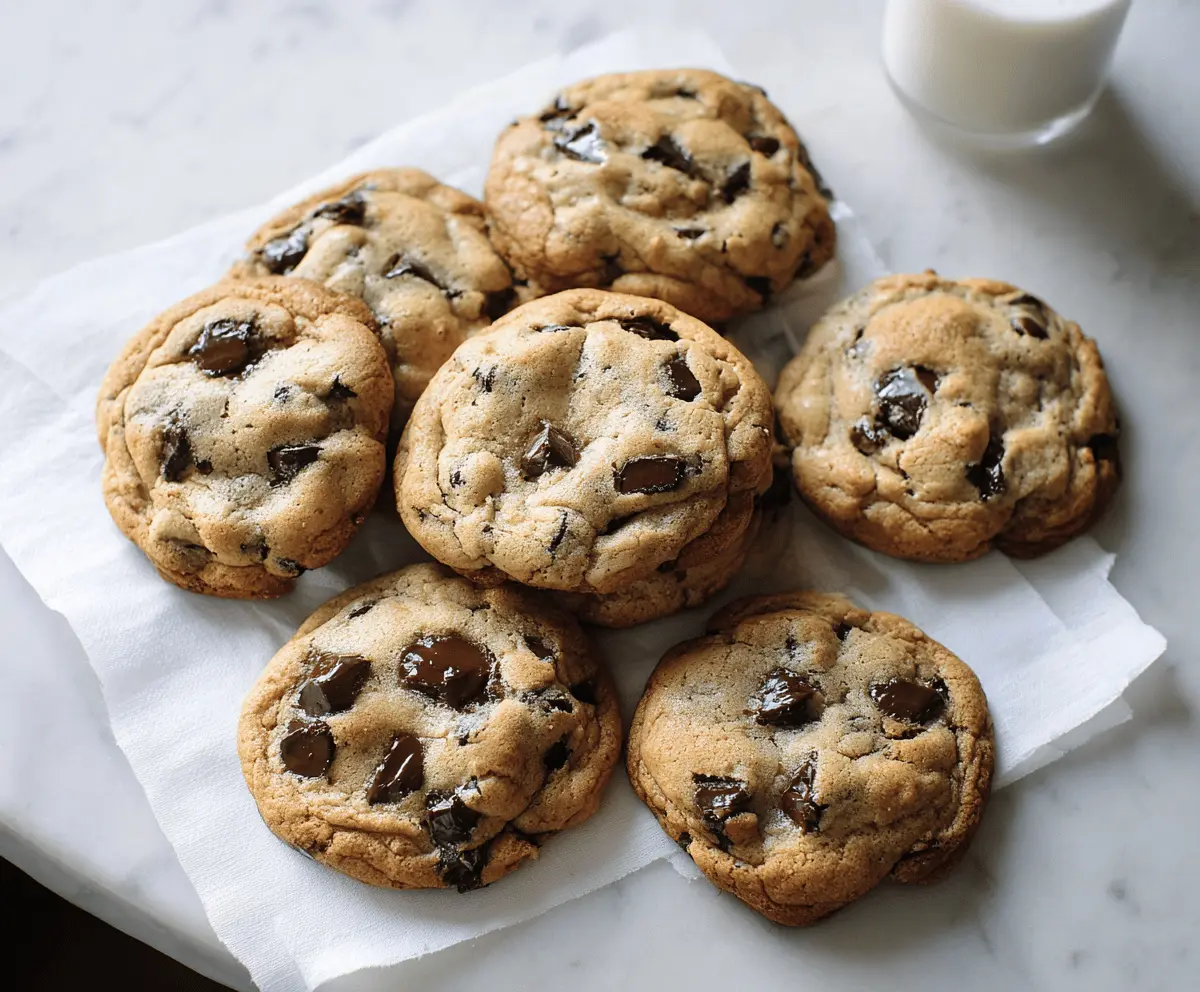 Joanna Gaines Chocolate Chip Cookies fresh out of the oven showcasing gooey chocolate and golden edges.