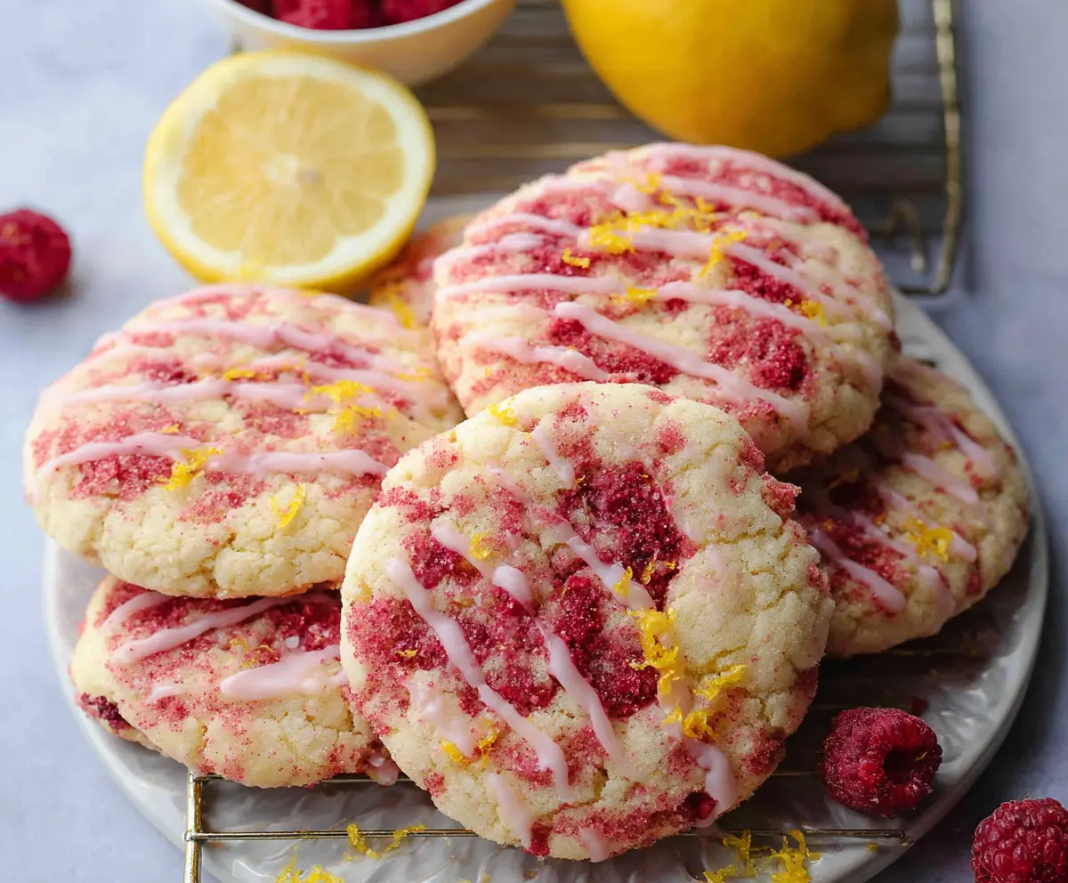 Fresh Lemonade Raspberry Cookies with vibrant red raspberries and zesty lemon flavor, perfect for summer treats