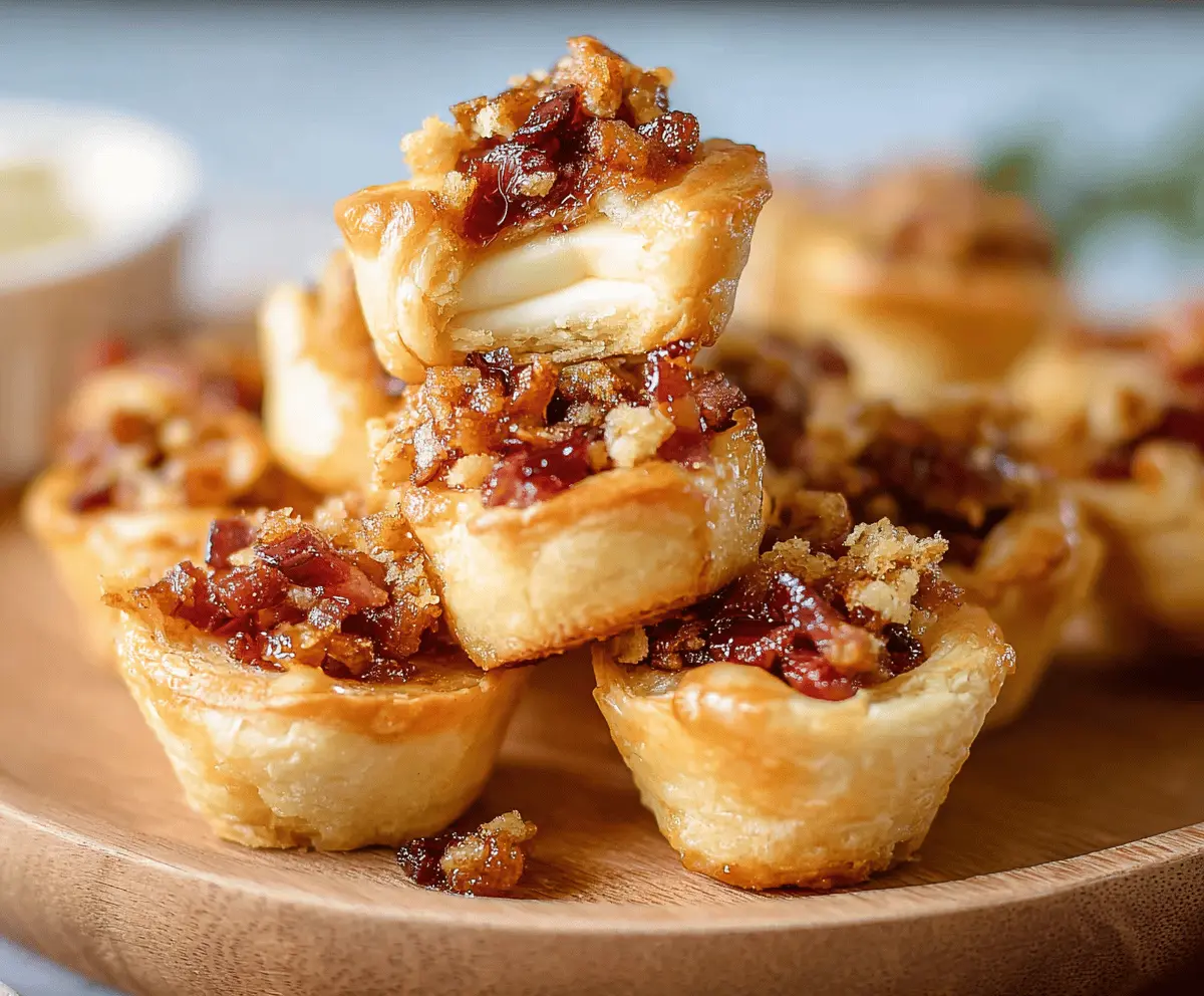 Delicious Maple Bacon Brie Bites served on a plate with fresh herbs