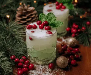 Festive Merry Mistletoe Cocktail in a stylish glass with holiday garnish for Christmas celebrations
